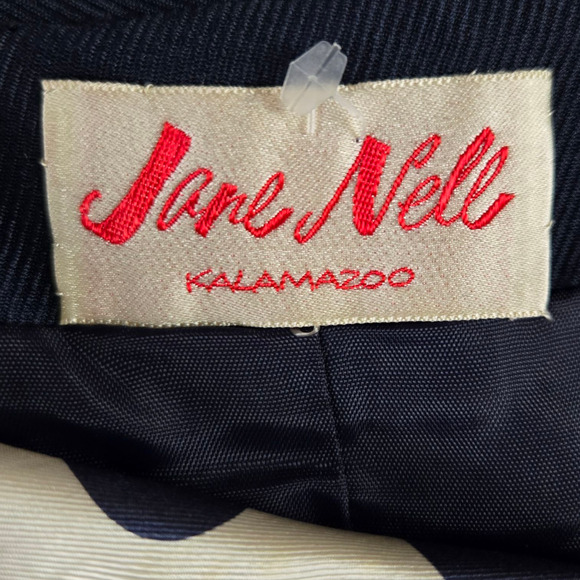 Vintage 1950s Navy Polka Dot Collar Asymmetrical Buttons Flare Dress Size Small - Picture 4 of 9